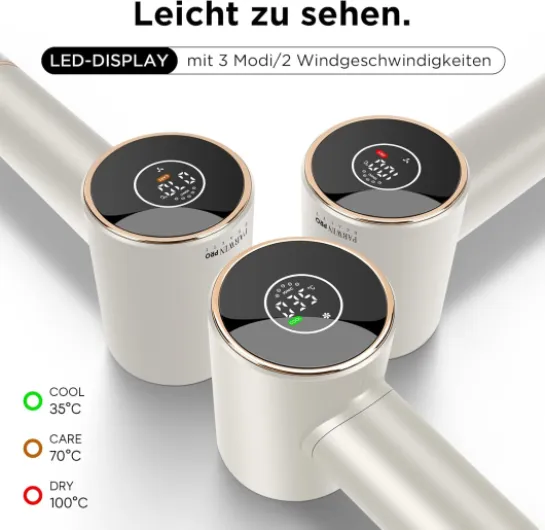 Sèche-cheveux Air-Sonic, PARWIN PRO BEAUTY HD-LED Seche Cheveux Professionnel avec 110,000RPM Moteur silencieux sans balais, 2x 32MM Air Auto-curler(Argent champagne) Argent Champagne-pro