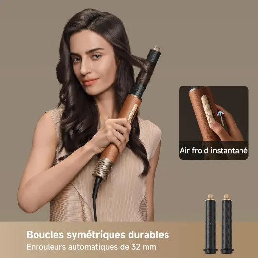 AirStyle Pro, Appareil de coiffure multifonction 7 en 1, séchage rapide, 2 cylindres de bouclage, cheveux volumineux, brosse lissante, réduction des frisottis, 2026 Nouvelle Version Airstyle Pro Brown New
