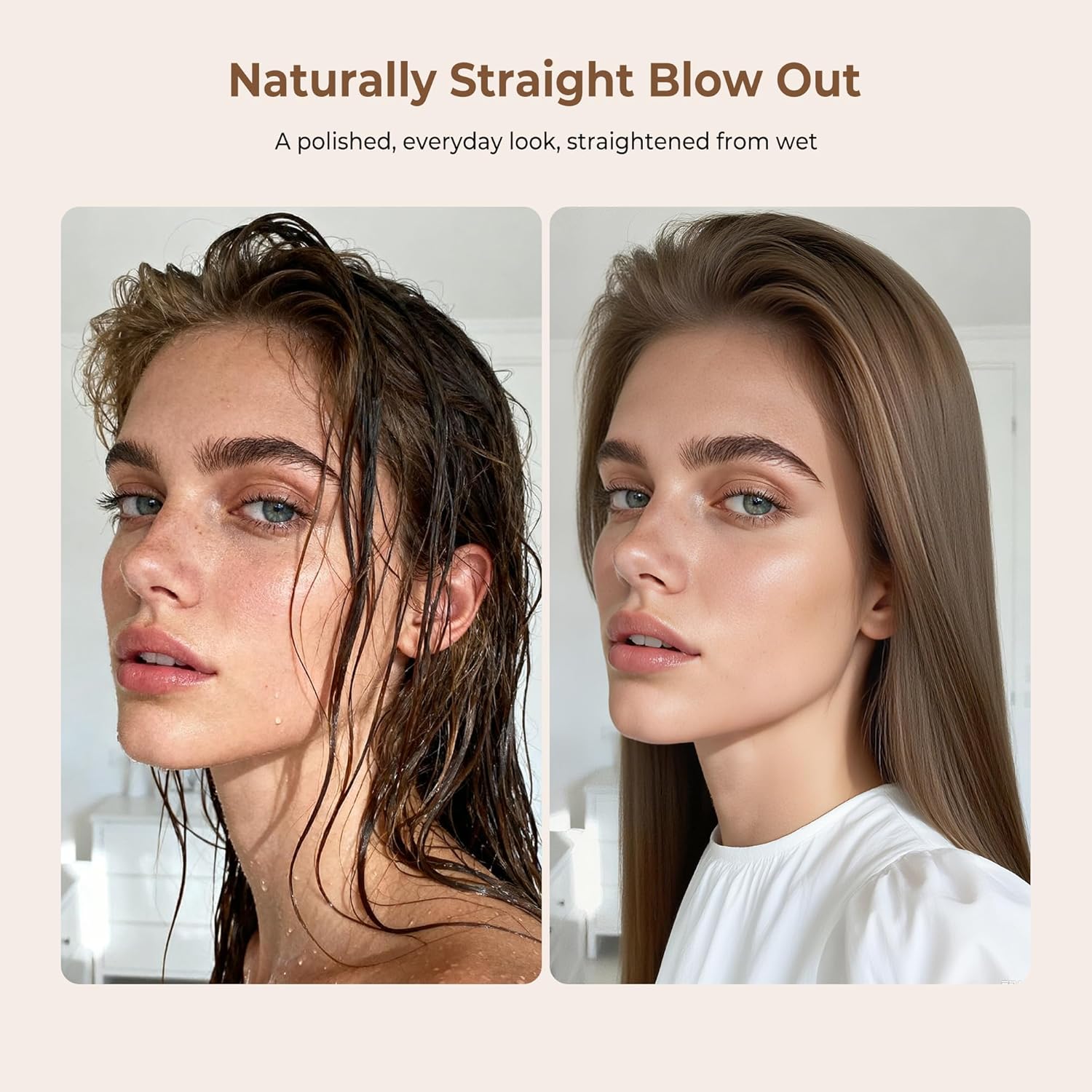 Sèche-Cheveux Lisseur 3 en 1, Pro Lisseur à Air Ionique 200 m/min-Plasma Coiffage Mouillé à Sec, pour réduire la casse et apporter plus de brillance, Convient à tous les types de cheveux Blanc