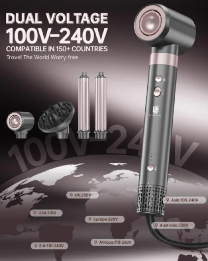 Webeauty Double Tension 4in1 Sèche Cheveux Nouvelle Mise à Jour,110,000 TR/Min, 30M/S,1400W Seche Cheveux Professionnel avec Boucleur Automatique,Diffuseur, 500 Millions d'ions Négatifs Airstyler Or Rose-100-240v