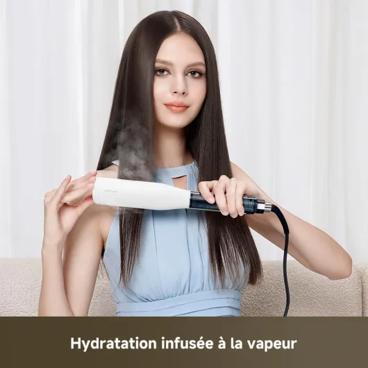 AuraSteam Straight, Lisseur À Vapeur Infusée, Coiffures Lisses Ou Bouclées, Plaque Élargie, Plaque Flexible 3D, Double Rangée De Vapeur, Réservoir D’Eau 20 Ml Amovible, 5 Niveaux De Température