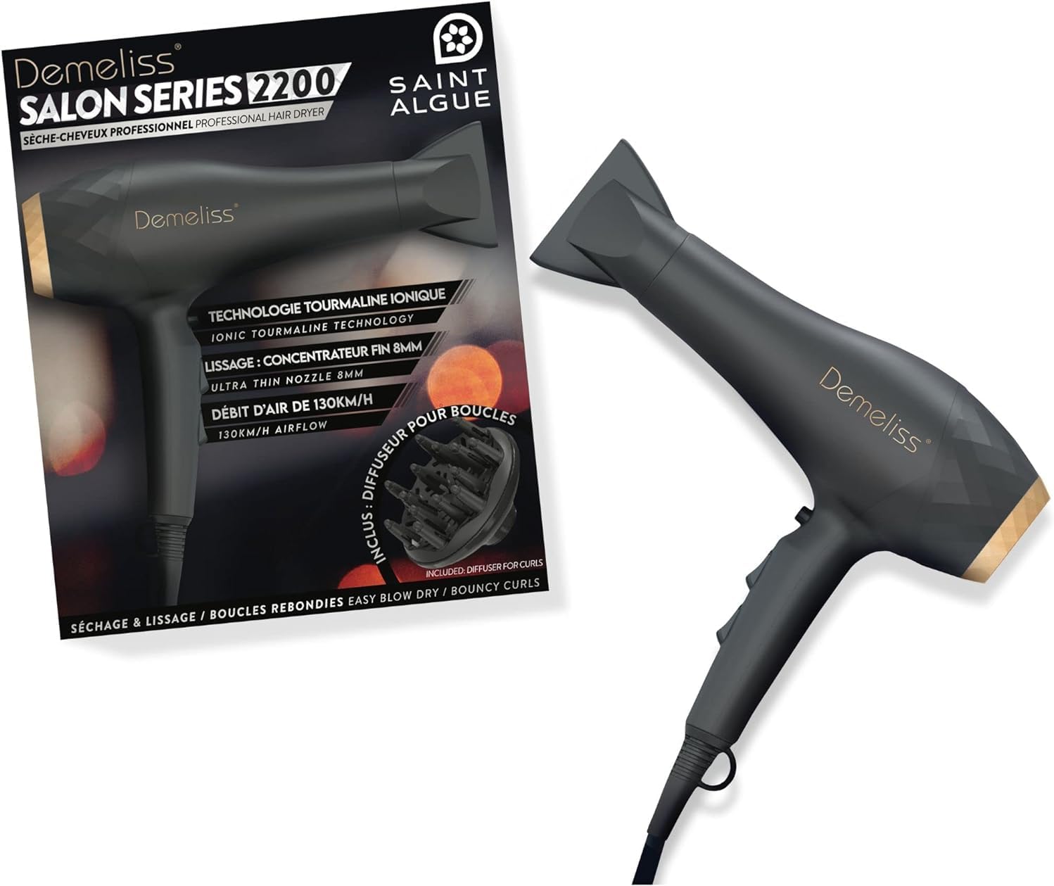 Demeliss, TITANIUM, Lisseur Vapeur + 1 Saint Algue, SALON SERIES 2200, Sèche-cheveux professionnel.