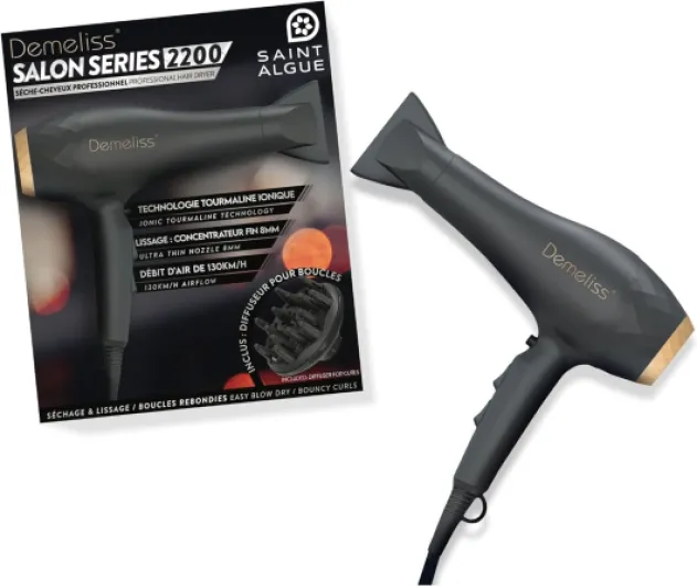 Demeliss, TITANIUM, Lisseur Vapeur + 1 Saint Algue, SALON SERIES 2200, Sèche-cheveux professionnel.