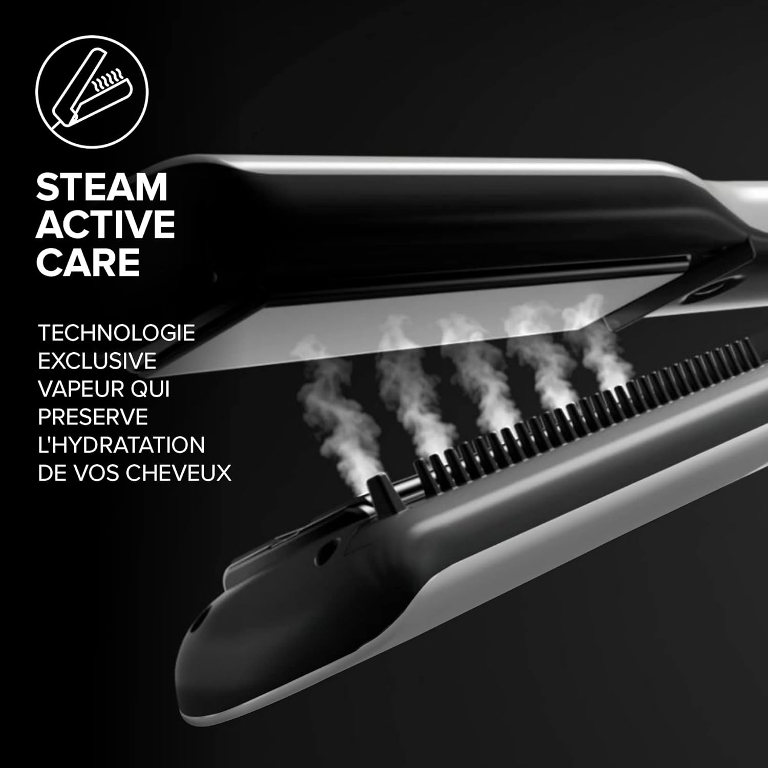 Lisseur Vapeur Professionnel, Plaque Céramique + Huile d'Argan - Steam Elixir Lisseur Cheveux à Vapeur + Étui Protection - Affichage Led 4 Températures - Adapté à Tout Type de Cheveux