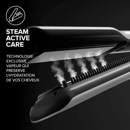 Lisseur Vapeur Professionnel, Plaque Céramique + Huile d'Argan - Steam Elixir Lisseur Cheveux à Vapeur + Étui Protection - Affichage Led 4 Températures - Adapté à Tout Type de Cheveux