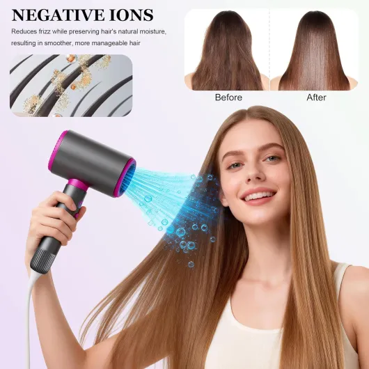 2200W Sèche-cheveux Ionique Silencieux et Puissant, 2 vitesses, Séchage rapide, chaud/froid, Sèche cheveux concentrateur et diffuseur inclus – Idéal pour la maison, le salon et les voyages