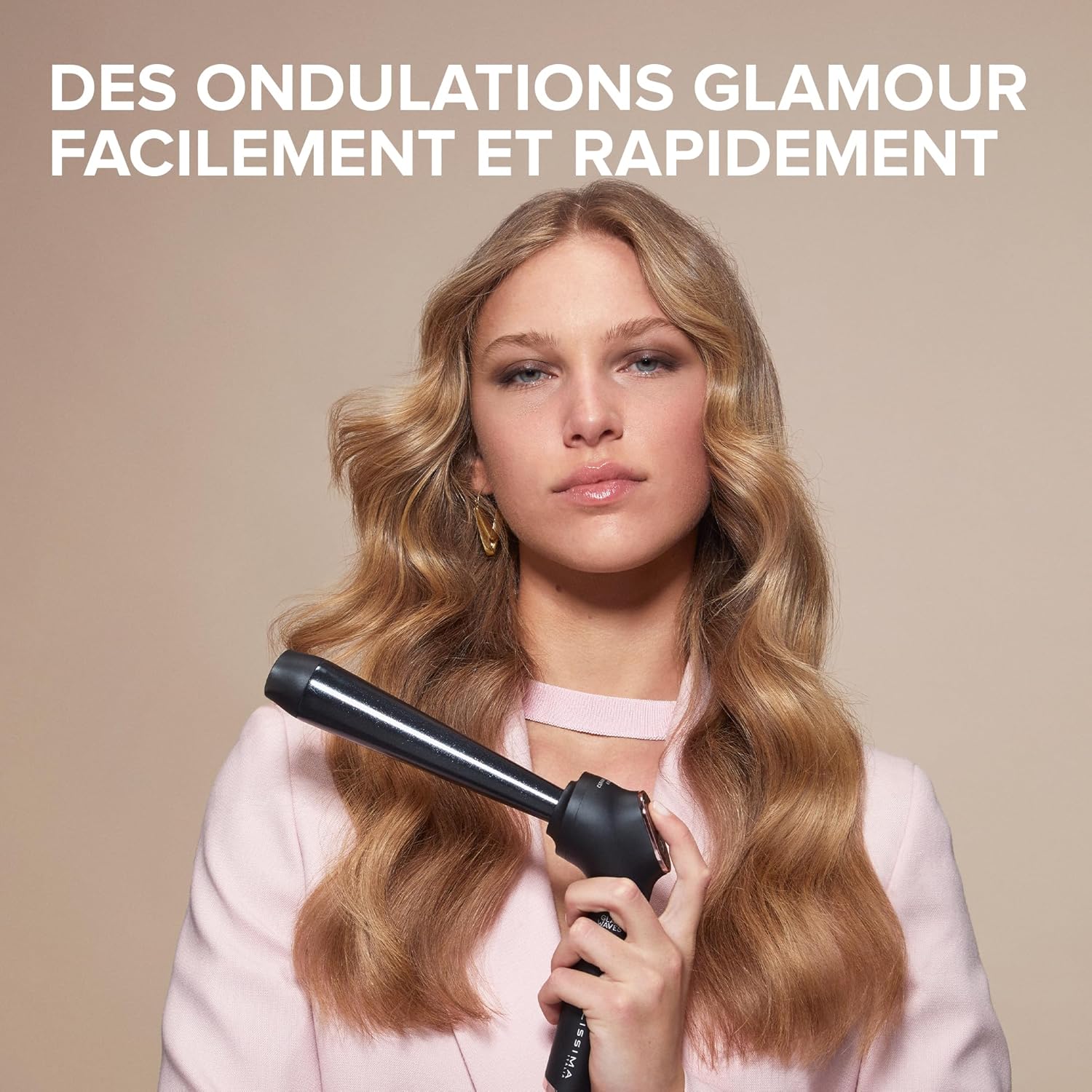 Boucleur à Cheveux Glam Waves - Fer à Friser Forme Conique, Avec 5 Températures, Revêtement Céramique Diamaond & Kératine, Chaleur Constante, Embout Anti-brûlure, Chauffage Rapide