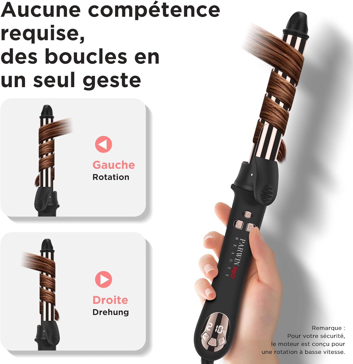 Rotation à 360°, Boucleur Automatique, PARWIN PRO BEAUTY Boucleur à Cheveux, 25mm Fer à Boucler, Revêtement en Nano Titane, Fer à Friser avec Affichage LCD, 120-210℃ 25MM Boucleur