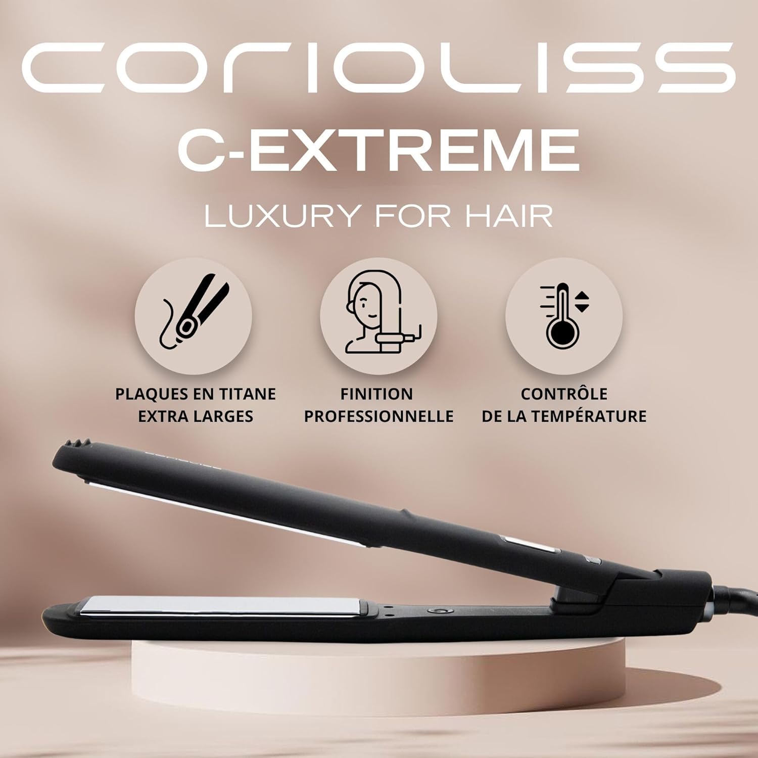 C-Extreme - Lisseur Professionnel à Plaques Extra-Larges en Titane - Parfait pour lisser et onduler - Jusqu'à 230º - Antifrizz - Black Soft Touch