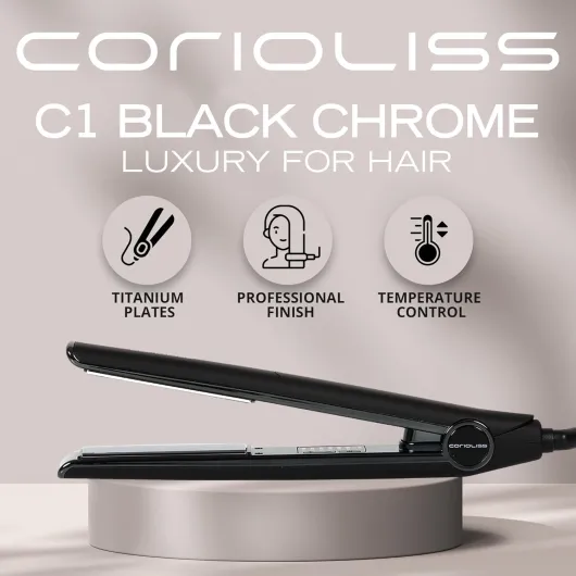 C1 - Lisseur Cheveux Professionnel Titanium - Fer À Lisser Titane - Température 120°C–235°C - Chauffe Rapide 20 S - Parfait Pour Lissage Et Ondulations - Étui De Voyage - Black Chrome Black Soft Touch Chrome