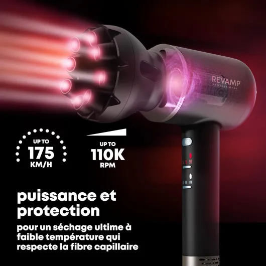 Enigma Precision Sèche-Cheveux Ionique, Moteur Numérique Intelligent pour Séchage Rapide - Léger, Silencieux, Réglage Froid - 4 Accessoires Magnétiques pour Coiffure Professionnelle