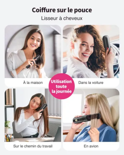 Bopcal Brosse Lissante pour Cheveux 10000mAh - 3 in 1 Brosse Lissante Sans Fil, Fer a Lisser 300 Millions d'ions Négatifs, Mini Lisseur 30S Chauffage, Céramique Anti-BrûLure, pour Voyage & Powerbank Noir