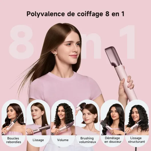 AirStyle Era,Appareil de coiffure multifonctionnel,Coiffage par flux d’air 8-en-1,Séchage rapide,lissage, bouclage,mise en forme et volume,Air froid,Sans dommage thermique,Tous types de cheveux