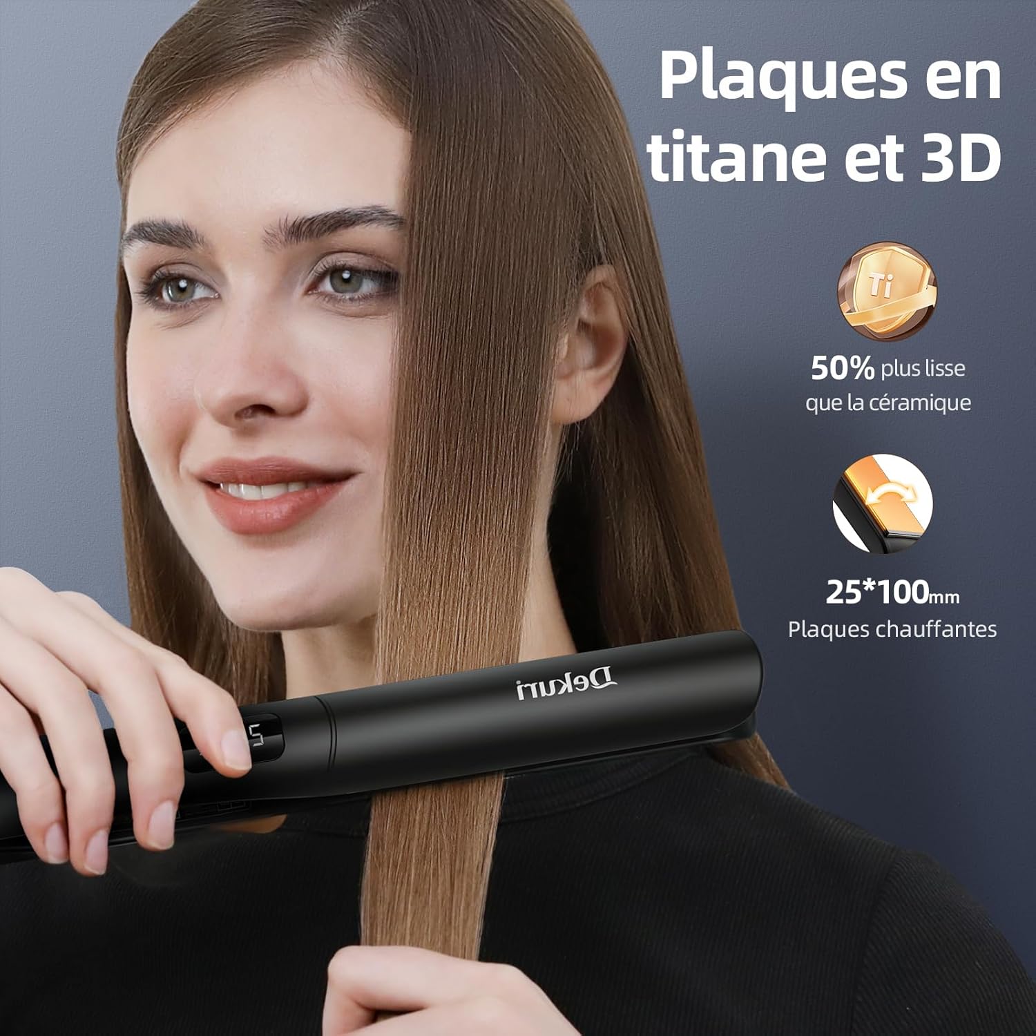 Dekuri Lisseur Cheveux, Lisseur Boucleur Cheveux 2 en 1, Fer à Lisser Plaques Titane, Chauffe Rapide 30s, Écran LED, Température Réglable 120-230°C, Lisseur Ionique Femme, Gris