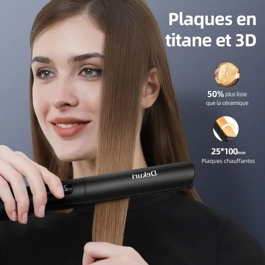 Dekuri Lisseur Cheveux, Lisseur Boucleur Cheveux 2 en 1, Fer à Lisser Plaques Titane, Chauffe Rapide 30s, Écran LED, Température Réglable 120-230°C, Lisseur Ionique Femme, Gris