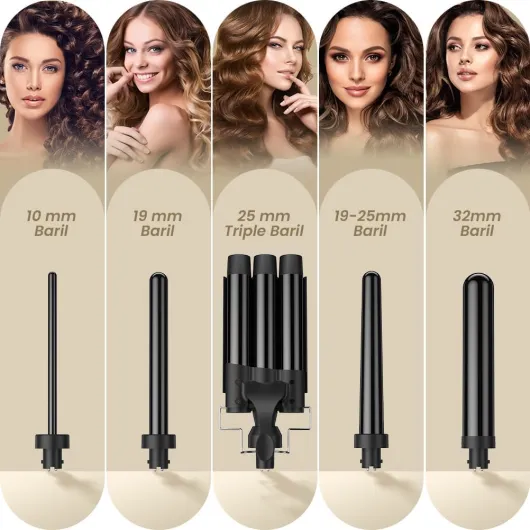 ELEHOT-Store Boucleur a Cheveux 3 Tete à Température Réglable, Fers à Vagues avec Chauffage Rapide PTC, Fer à Friser Ceramique 10-32mm, Fer à Boucler 5 en 1 pour Cheveux Court Longs, 2 Clips 5-en-1 avec 3 tete Noir