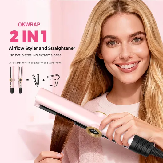 Hair Straightener 2 en 1 Seche Cheveux Lisseur，Lisseur Sechant Ionique Lisseur Cheveux Fer a Lisser Lisseur Portable Sans Dommage Thermique, Obtenez Facilement des Cheveux Lisses et Soyeux Rose Pâle