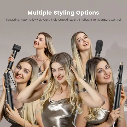 Airbrush 5 en 1 Brosse Soufflante 5 en 1, Seche Cheveux 5 en 1 avec Seche Cheveux Boucleur, Brosse Souflante, Thermal Brush, Air Styler 5 en 1 Pour Sécher, Boucler, Lisser, Cadeau Noel Femme Noir