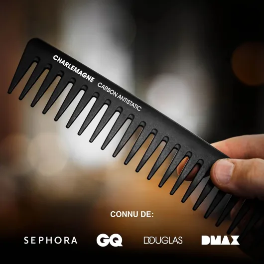 Peigne cheveux avec dents larges de Charlemagne - En carbone premium pour cheveux et barbe - Résistant et antistatique - 19cm - Pour hommes Argent
