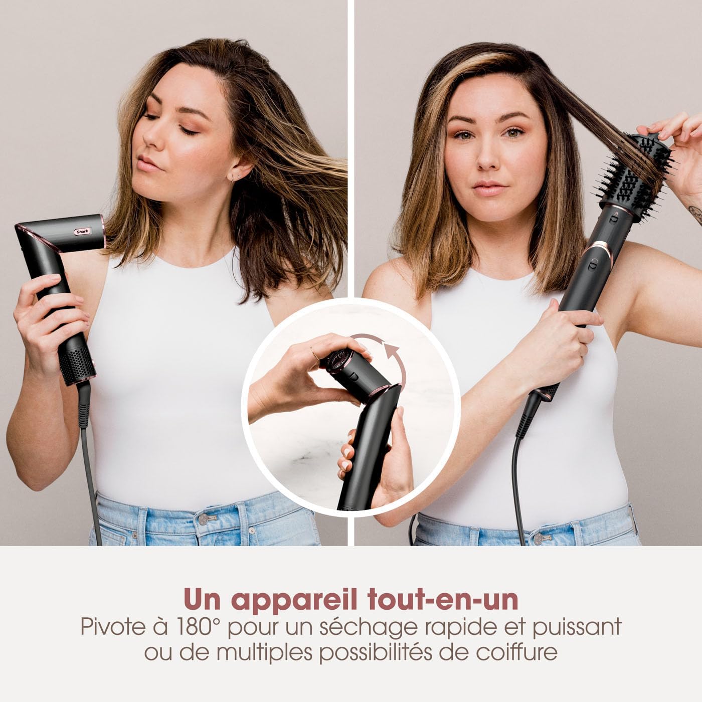 Shark FlexStyle Air Styler et Sèche-cheveux, Boucleurs Auto-Wrap, Brosse Ovale, Concentrateur, sans Dommage Thermique, Tous types de cheveux Noir / Or Rose 3 en 1