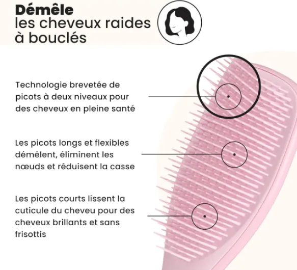 Ultimate Detangler Brosse à Cheveux Démêlante pour Cheveux Secs et Mouillés, Picots à 2 Niveaux, Réduit la Casse et Élimine les Nœuds, Tous Types de Cheveux, Rose Millennial