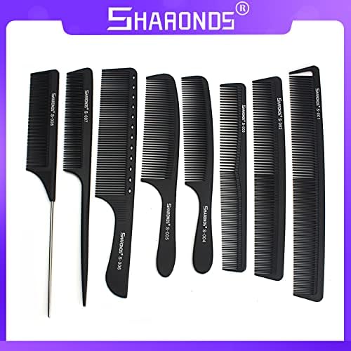 8pcs / 13pcs professionnel blanc/noir Barbier Carbon Comb set, résistant à la chaleur et anti - statique Comb set (8 peignes noirs)