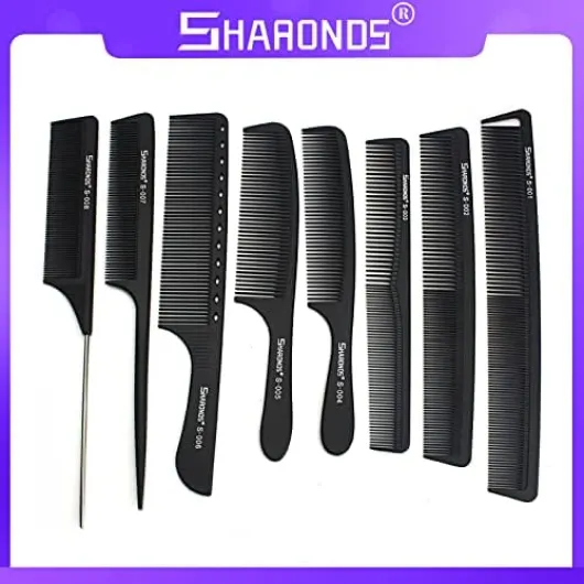 8pcs / 13pcs professionnel blanc/noir Barbier Carbon Comb set, résistant à la chaleur et anti - statique Comb set (8 peignes noirs)