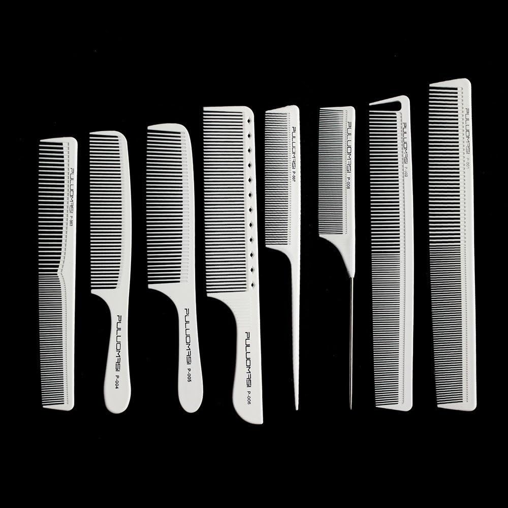 8pcs / 13pcs professionnel blanc/noir Barbier Carbon Comb set, résistant à la chaleur et anti - statique Comb set (8 pièces peigne blanc)