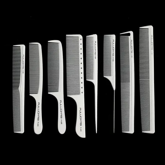 8pcs / 13pcs professionnel blanc/noir Barbier Carbon Comb set, résistant à la chaleur et anti - statique Comb set (8 pièces peigne blanc)