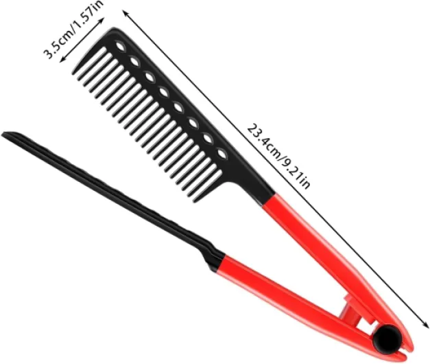 Lot de 2 Peignes V pour Lisser, Peigne Résistant à la Chaleur pour Lissage et Styling, Utilisation Salon et Maison (Noir & Rouge)