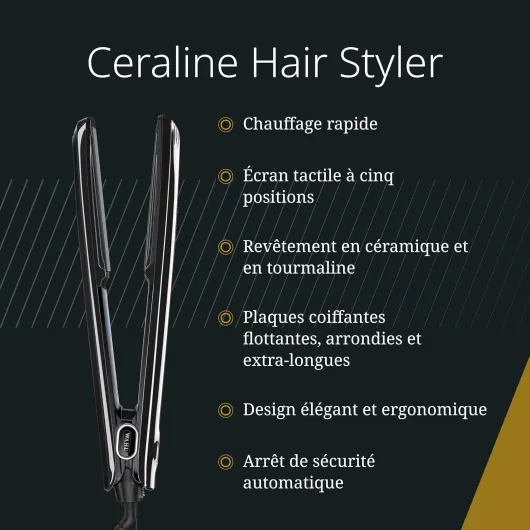 Ceraline - Lisseur céramique-tourmaline haut de gamme avec écran tactile