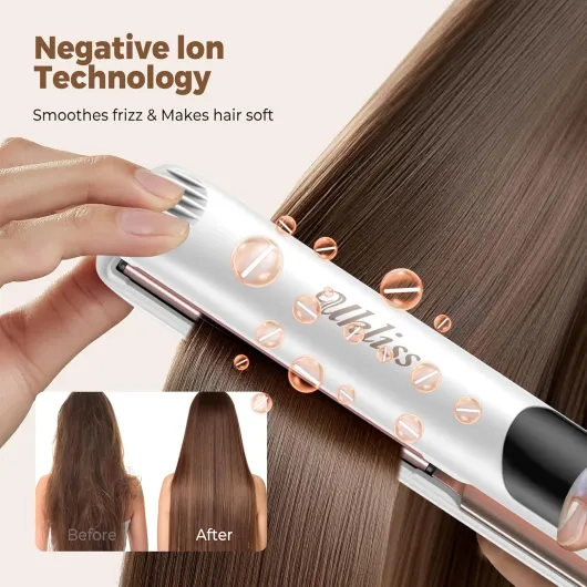 Lisseur Cheveux 2 en 1, Fer à Lisser et à Boucler, Céramique & Ionique, Chauffage Express en 30 s jusqu‘à 260°C, LCD -100-240V Blanc Or