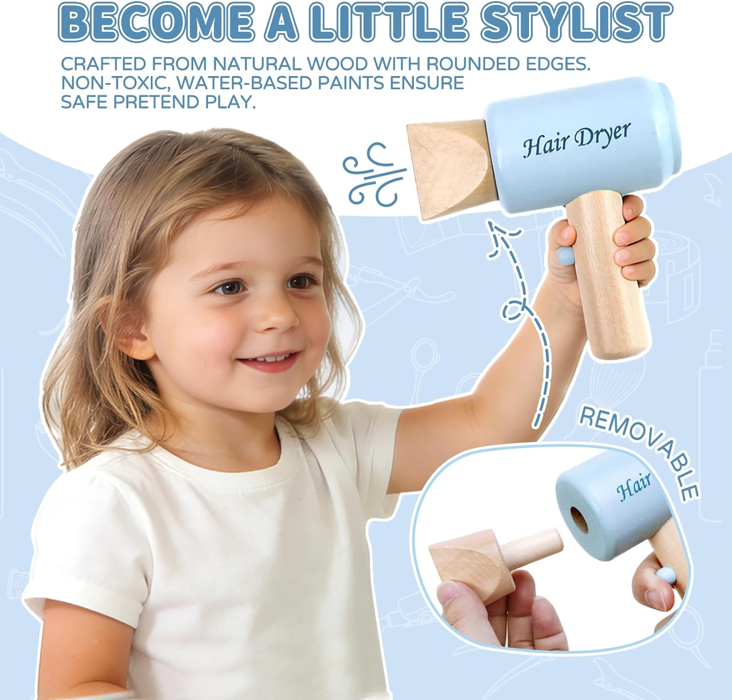 Kit de Coiffure pour Enfants,Jouets de Salon de Coiffure,Jeu de Rôle de Coiffuresavec Sèche-Cheveux,Accessoires de Salon de Coiffure,Cadeaux d'anniversaire,Noël pour Garçons Filles