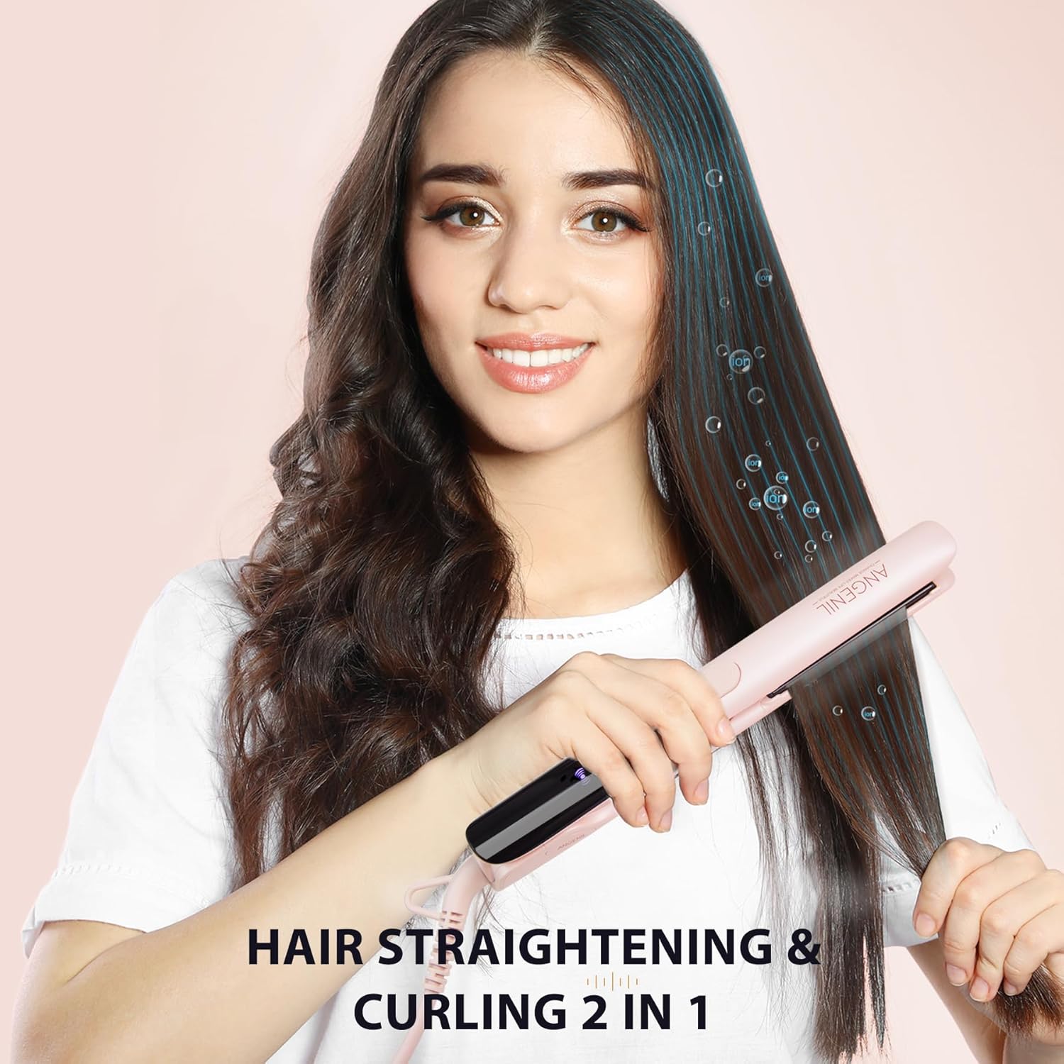 ANGENIL Lisseur a Cheveux Ceramique Ionique,fer à Lisser 2,5 cm de Salon, Lisser les Cheveux, Voltage Universel, 230 ℃ Professionnel Haute Température, Lisser L'humidité des Cheveux 2.5 cm-blush