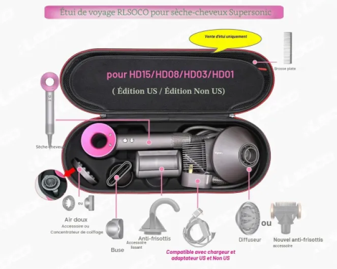 Étui pour Dyson Supersonic Sèche-Cheveux/Supersonic Hair Dryer (Étui Uniquement) Noir
