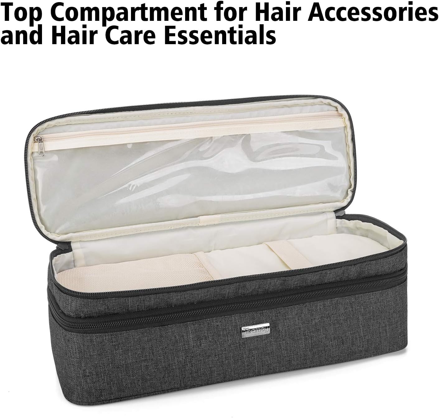 Étui pour Brosse Seche Cheveux, Pochette de Voyage pour Brosse Ovale, Sac de Rangement pour Brosse Électriques et Soufflante/Chauffante, Compatible avec Steampod/REVLON, Noir Couche Double Noir