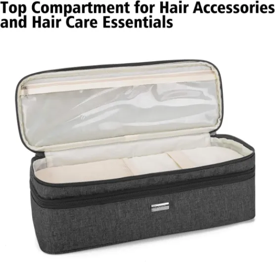 Étui pour Brosse Seche Cheveux, Pochette de Voyage pour Brosse Ovale, Sac de Rangement pour Brosse Électriques et Soufflante/Chauffante, Compatible avec Steampod/REVLON, Noir Couche Double Noir