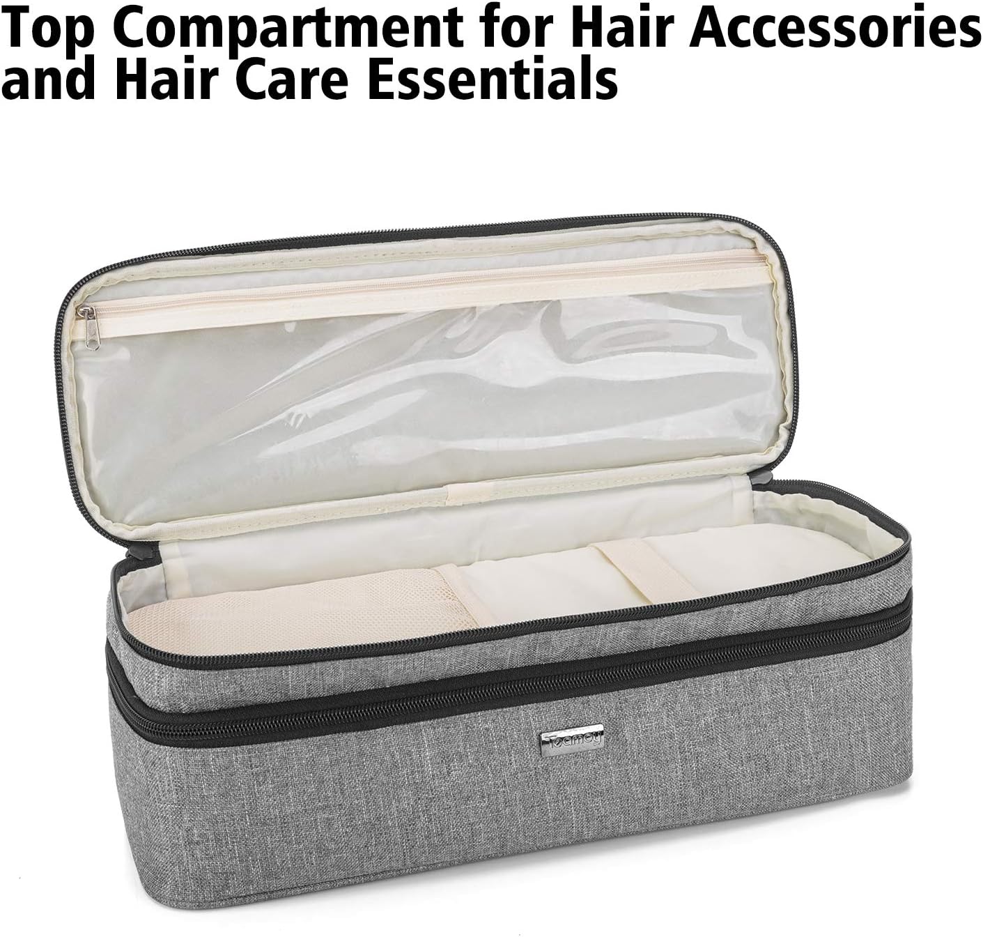 Étui pour Brosse Seche Cheveux, Pochette de Voyage pour Brosse Ovale, Sac de Rangement pour Brosse Électriques et Soufflante/Chauffante, Compatible avec Steampod/REVLON, Gris Couche Double Gris