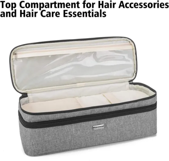 Étui pour Brosse Seche Cheveux, Pochette de Voyage pour Brosse Ovale, Sac de Rangement pour Brosse Électriques et Soufflante/Chauffante, Compatible avec Steampod/REVLON, Gris Couche Double Gris