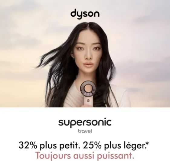 Dyson Supersonic Travel™ Sèche‑cheveux – Compact & Léger, Séchage Rapide, 1220W, Tension Universelle, Contrôle Intelligent de la Chaleur, Compatible Accessoires Supersonic, Rose Céramique