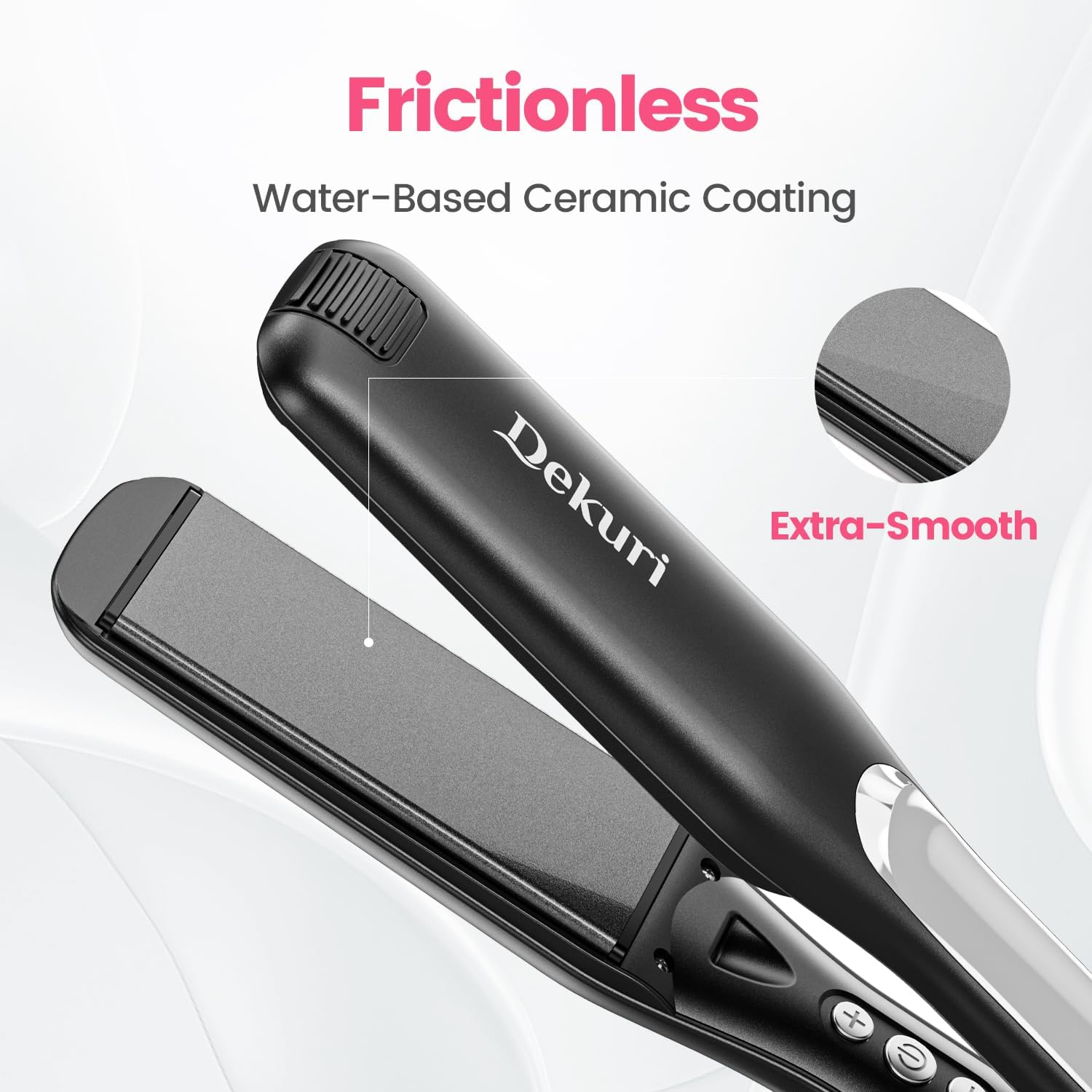 Dekuri Lisseur Cheveux Professionnel, Plaques Larges 42mm en Céramique à Base d'Eau, Fer à Lisser avec Température Réglable 120°C-230°C, Noir Noir 42mm