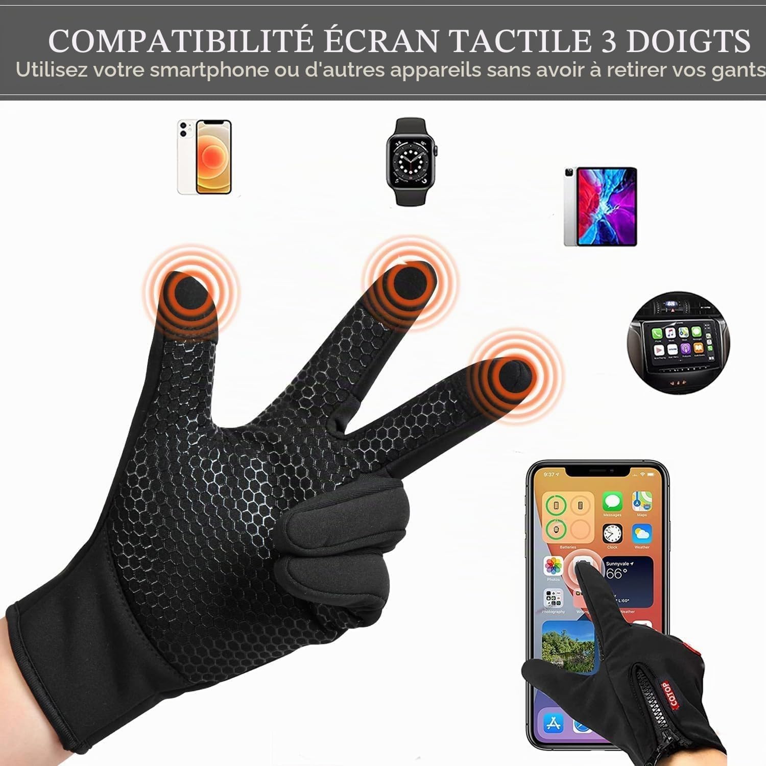 COTOP Gants d'hiver, Gants d'extérieur Coupe-Vent à écran Tactile,Gants Respirants Antidérapants pour Cyclisme, Course à Pied, Conduite, Randonnée, Cadeaux pour Hommes et Femmes M Noir
