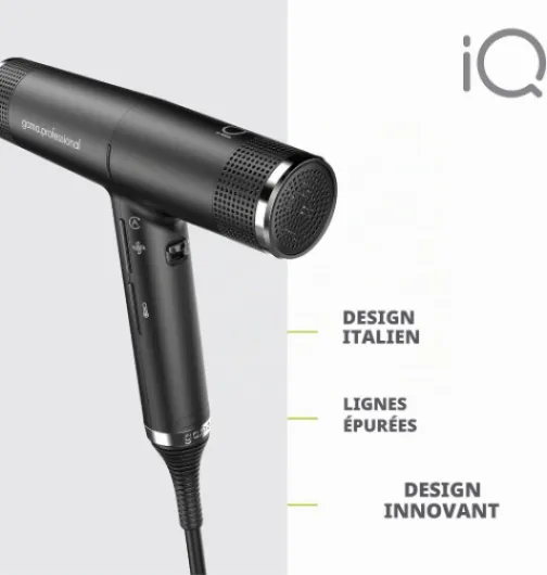 Gama Italy Professional Sèche-cheveux professionnel iQ Perfetto - Technologie Ion - Elle apporte bien-être et éclat aux cheveux, 30% plus rapide, Ultra silencieux, Seulement 294 g Noir
