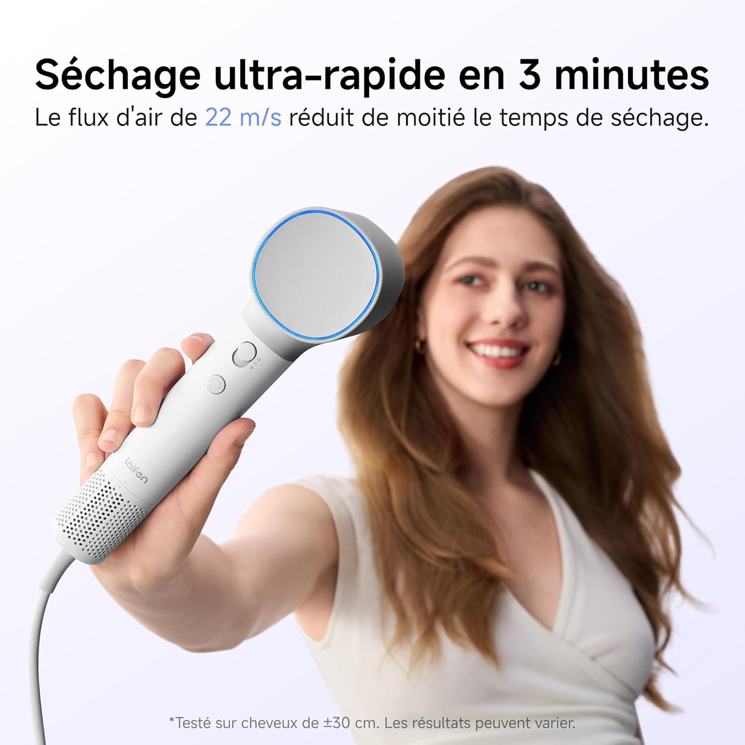 Neo Sèche-Cheveux Haute Vitesse, 200M Ions Négatifs, Moteur Brushless 110k tr/min, Température Intelligente, Léger 390g, Silencieux 59dB, 2 Buses Magnétiques adapté à toute chevelure (Blanc) Blanc Nuage