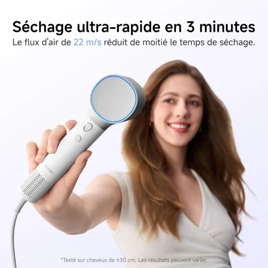 Neo Sèche-Cheveux Haute Vitesse, 200M Ions Négatifs, Moteur Brushless 110k tr/min, Température Intelligente, Léger 390g, Silencieux 59dB, 2 Buses Magnétiques adapté à toute chevelure (Blanc) Blanc Nuage