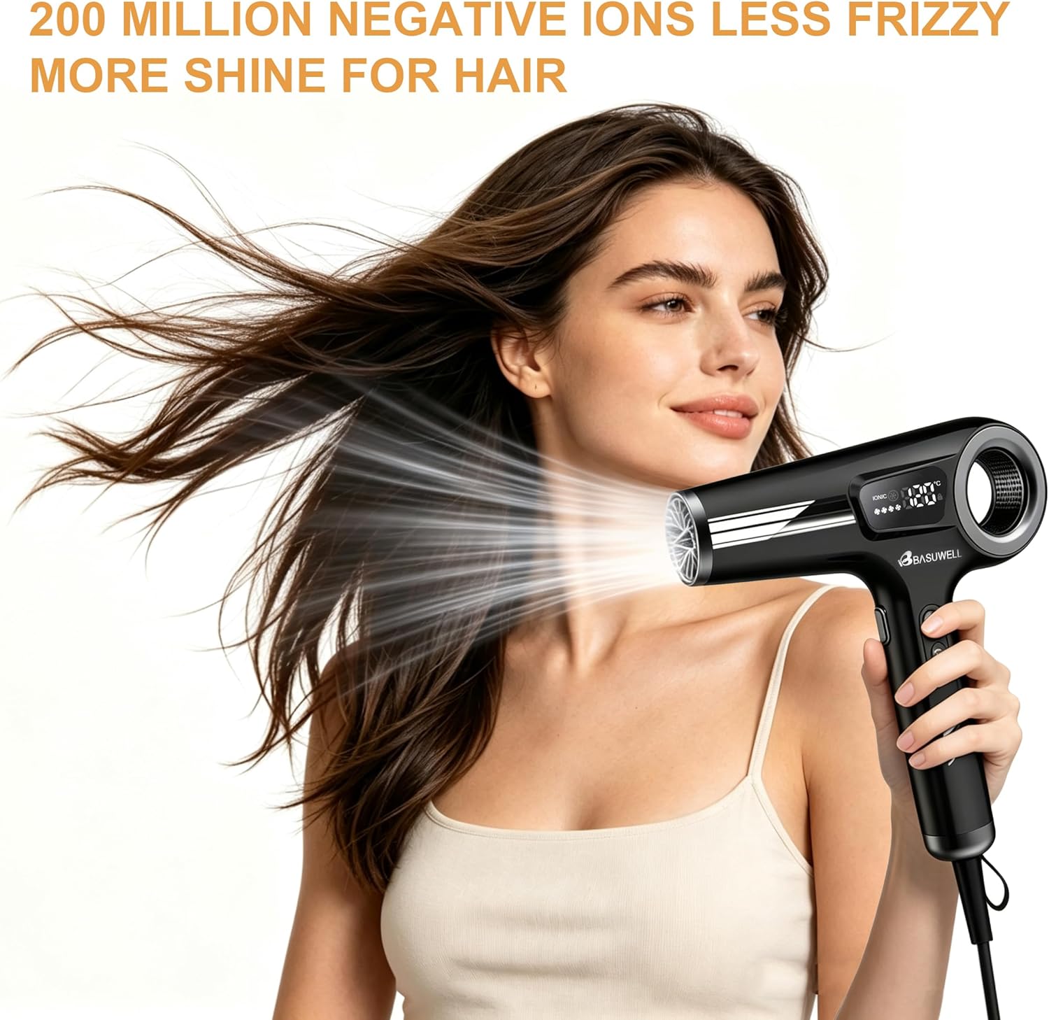 Sèche Cheveux Ionique 110 000 tr/min, Moteur Sans Balais, Séchage Rapide, Faible Bruit, Poids Léger, Affichage LED, Sèche-Cheveux avec 3 Buses Magnétiques, Pour Maison et Salon (Noir)