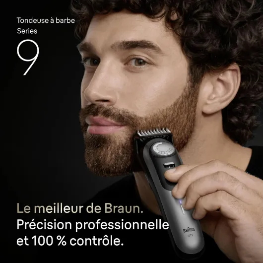 Braun Tondeuse Barbe Homme Series 9 BT9545, Chrome - Etanche, Batterie Rechargeable, Lame ProBlade, 52 Longueurs, Coffret avec +11 Outils de Barbier, Etui de Voyage, en Carton Braun Series 9 BT9545