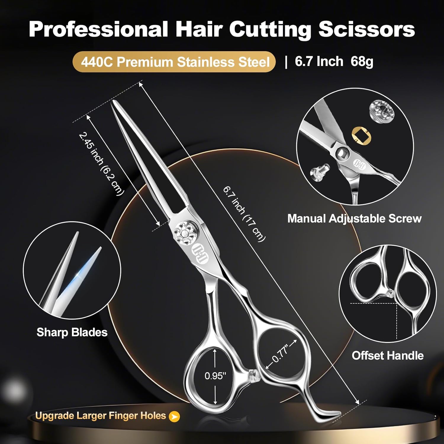 Ciseaux Coiffure Professionnel, 440C 6,7 Pouces Ciseaux de Coiffure (Ciseau Cheveux & Ciseaux Desepaississant Cheveux) pour Coiffeurs Stylistes Salons de Coiffure à Domicile Argent Ciseaux Coiffure Professionnel