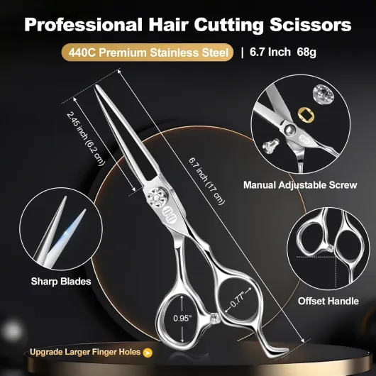 Ciseaux Coiffure Professionnel, 440C 6,7 Pouces Ciseaux de Coiffure (Ciseau Cheveux & Ciseaux Desepaississant Cheveux) pour Coiffeurs Stylistes Salons de Coiffure à Domicile Argent Ciseaux Coiffure Professionnel