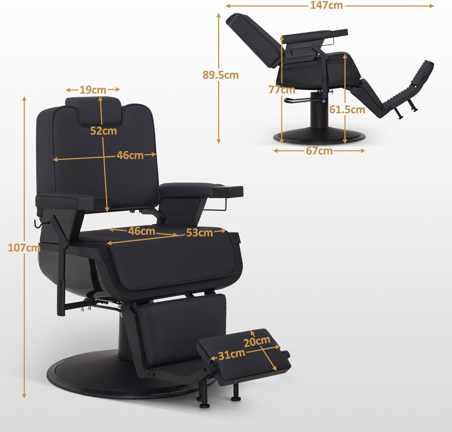 Fauteuil de Coiffure avec appuie-tête basculant, équipement de Coiffure avec Pompe hydraulique pivotant à 360°, Fauteuil de Service réglable en Hauteur, 3823 (Noir)